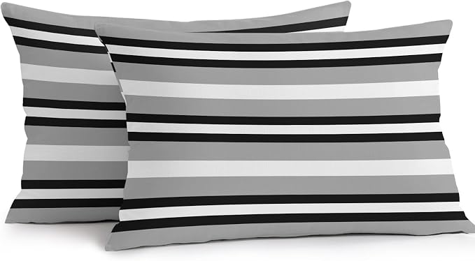 Black Gray Striped Outdoor Pillow Covers 20x12 Inch Lumbar Pillow Covers Set of 2 Waterproof Decorative Throw Pillow Cases Contemporary Minimalist Lines Art Cushion Covers for Patio Furniture Garden