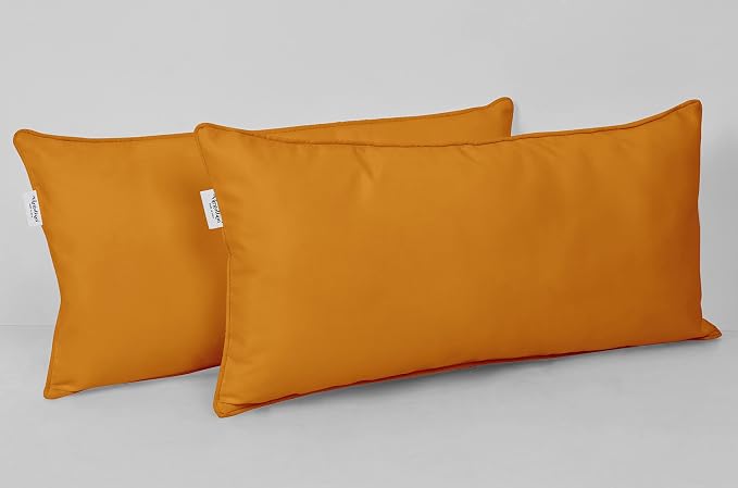Indoor/Outdoor Polyester Fabric Lumbar Pillow Cover, All-Weather Waterproof Rectangular Cushion Case for Patio Furniture, 12 x 24 Set of 2 -Mustard Yellow