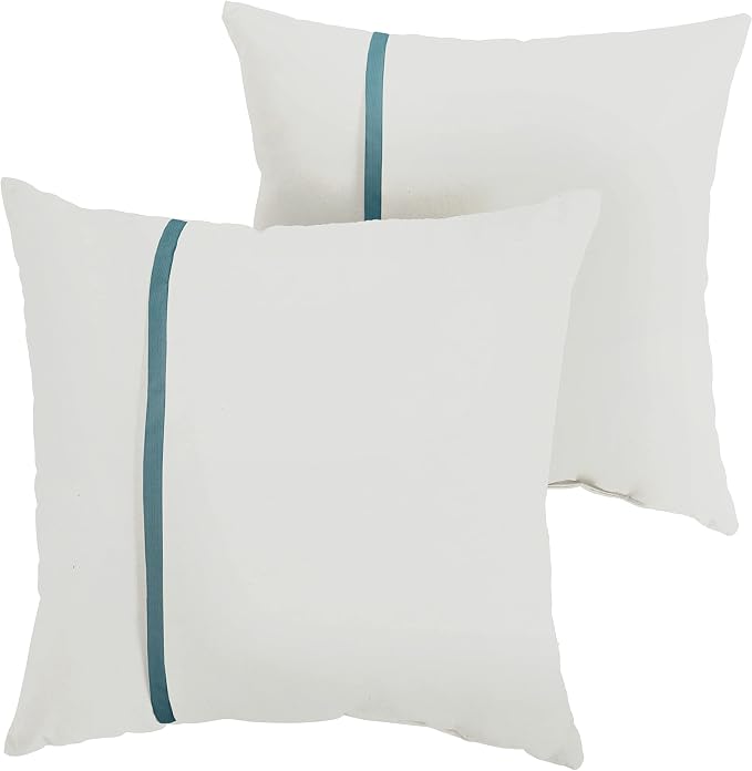 Sorra Home x Sunbrella - Indoor Outdoor Square Pillows, Set of 2, 16x16, Canvas Natural Ivory & Peacock Blue