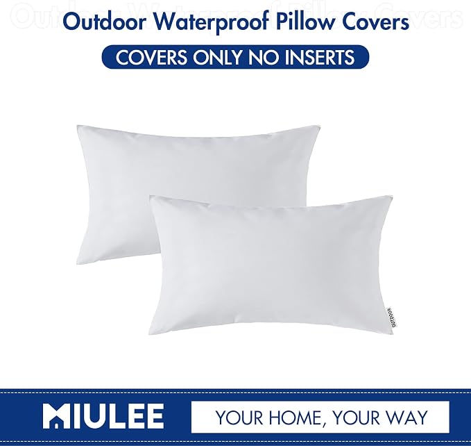 MIULEE Pack of 2 Waterproof Pillow Inserts Bundle Pack of 2 Outdoor Pillow Covers White 12x20 Inch
