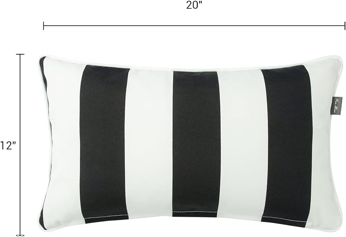 FUNHOME Outdoor Lumbar Pillows for Patio Furniture,12x20 Inch Decorative Pillows Set of 2 with Insert,Hidden Zipper Water Resistant Headrests for Sofa Couch Chair(Black White Stripe)