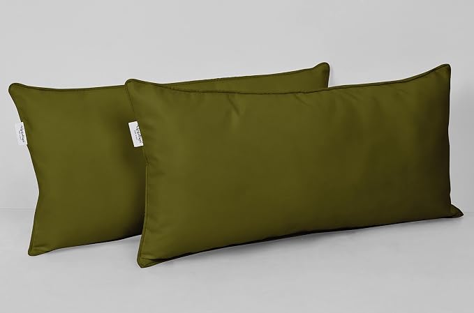 Indoor/Outdoor Polyester Fabric Lumbar Pillow Cover, All-Weather Waterproof Rectangular Cushion Case for Patio Furniture, 12 x 24 Set of 2 -Olive Green