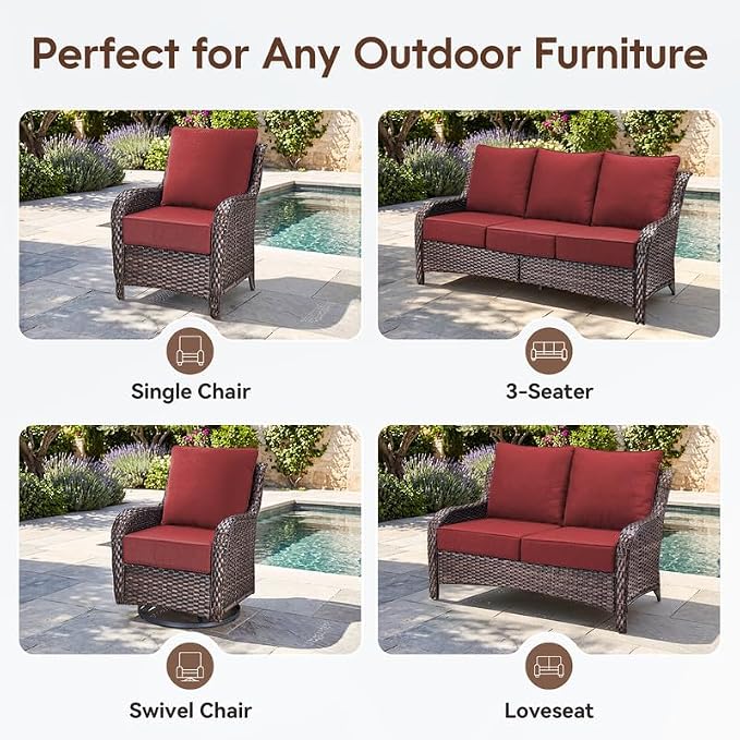 Luxury 22*24*6in Outdoor Patio Cushions, 2 Pieces Red Outdoor Cushion | 6'' Thick Outdoor Cushions, Water-Resistant, Reversible, Removable Cover, for Patio Chairs Sofa Couch Loveseat
