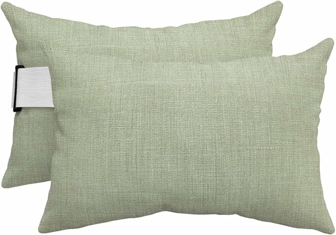 Pack of 4 Outdoor Lumbar Pillow Covers 12x20 Inch, Sage Green Burlap Texture Waterproof Throw Pillow Covers Set, Farmhouse Vintage Sage Green Indoor&Outdoor Cushion Cases for Patio Porch Beach