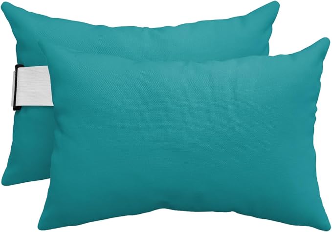 DecorLovee Teal Outdoor Recliner Pillows for Head, Modern Pure Teal Waterproof Chair Pillow with Elastic Stripe, Farmhouse Chaise Lounge Headrest Pillow for Patio/Beach/Pool 2Pack, 11"x16"