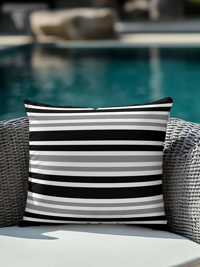 Outdoor Waterproof Throw Pillows Classic Gray Black Striped Patio Pillows,Decorative Pillow Covers with Insert,Pillow Cushion Case for Garden Couch Sofa Minimalist Lines