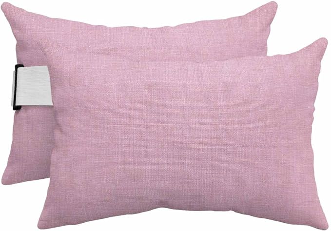 Pack of 2 Outdoor Lumbar Pillow Covers 11x16 Inch, Pink Burlap Texture Waterproof Throw Pillow Covers Set, Farmhouse Vintage Pink Indoor&Outdoor Decorative Cushion Cases for Patio Porch Beach
