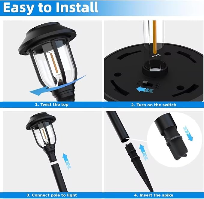 ILANCK 12 Pack Solar Lights Outdoor, 6000K Bright Solar Pathway Lights for Outside, Auto On/Off Waterproof Solar Powered,Landscape Lighting for Walkway, Yard, Path, Driveway, Garden
