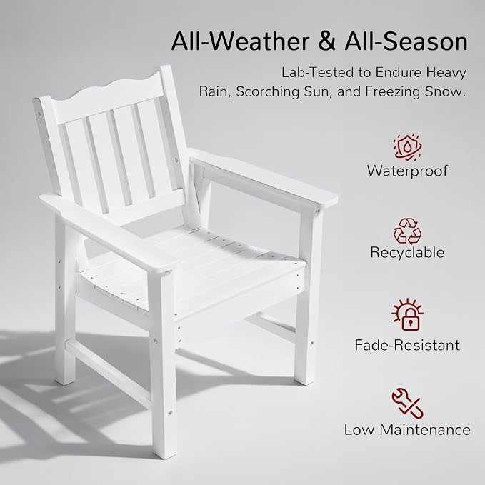Stoog Oversized Patio Chair, All-Weather Outdoor Chairs with Curved Backrest, 400 lbs Support Patio Dining Chair, for Backyard, Garden, Porch, Deck and Balcony, White