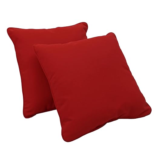 Factory Direct Partners Presidio 15" x 15" Square Decorative Throw Pillow Set with Piping for Indoor/Outdoor Furniture UV, Fade, Weather-Resistant Olefin Fabric (2-Pack) - Red, 13809-RD