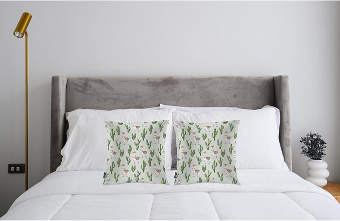 Swono Set of 2 Decorative Throw Pillow Covers Llama, Cute Alpaca Llama Cactus Flowers Farmhouse Pillowcases Accent Pillow Cushion Cover for Couch Sofa Bed Office Armchair 18 X 18 Inch