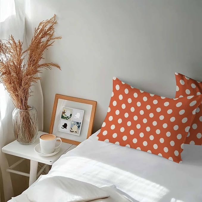 Outdoor Waterproof Throw Pillow Covers Set of 2 Orange Polka Dots Lumbar Pillowcases 20x12 Inches Cute Solid Color Decorative Pillows Cushion Case Patio Pillows for Couch Bed Chair Garden