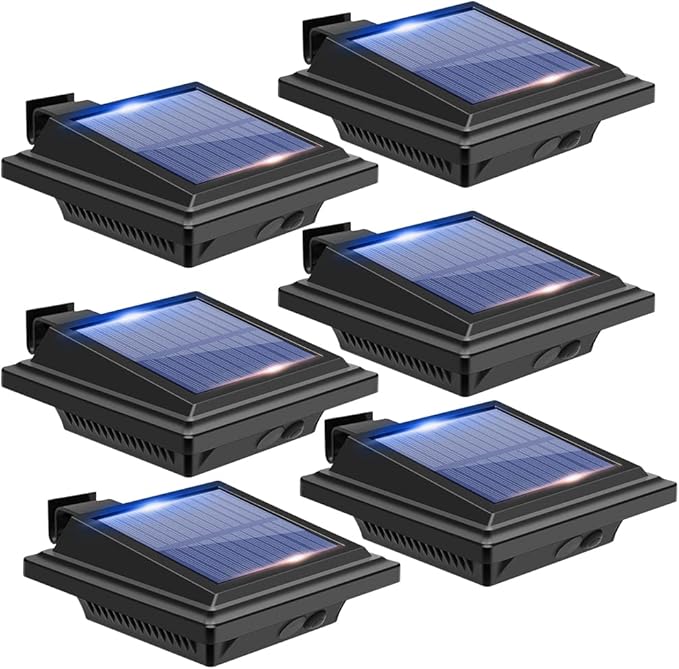 Gutter Solar Patio Decor Lights, 40 LED Deck Outdoor Waterproof Fence for Wall Backyard Porch, Pool, Step Stairs, Yard, Garden, Pathway (6 Pack-Black, Cool White)