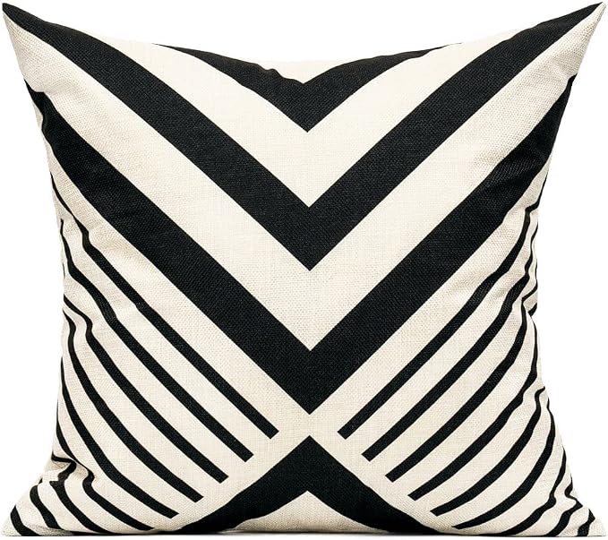 All Smiles Outdoor Waterproof Throw Pillow Covers 18X18 Set of 4,Black Beige Decorative Cushion Covers Boho Decorations Outside for Patio Furniture Porch Seat Chair Couch Sofa Living Room Geometric