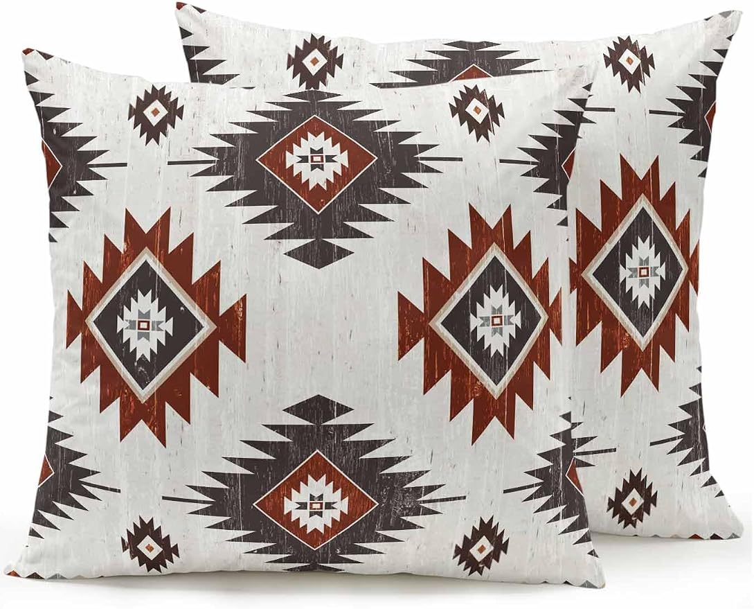 Waterproof Outdoor Pillow Set of 2 Red Brown Boho Aztec Decorative Throw Pillows Cover & Insert 16x16 Inch Pillowcase Southwest Tribal Style Pillows for Couch Sofa Bed Patio Furniture Indoor Outdoor