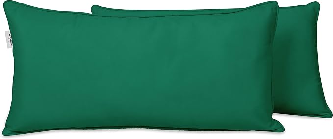 Indoor/Outdoor Polyester Fabric Lumbar Pillow Cover, All-Weather Waterproof Rectangular Cushion Case for Patio Furniture, 12 x 20 Set of 2 -Teal Green