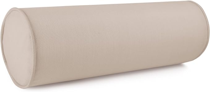 Austin Horn Classics Sunbrella Set of 2 Zippered Neck Bolster Pillow, Made with Sunbrella Fabric, Cylinder Pillows, for Couch & Bed, Decorative Round Throw Pillow, Back & Neck Support (Sand)