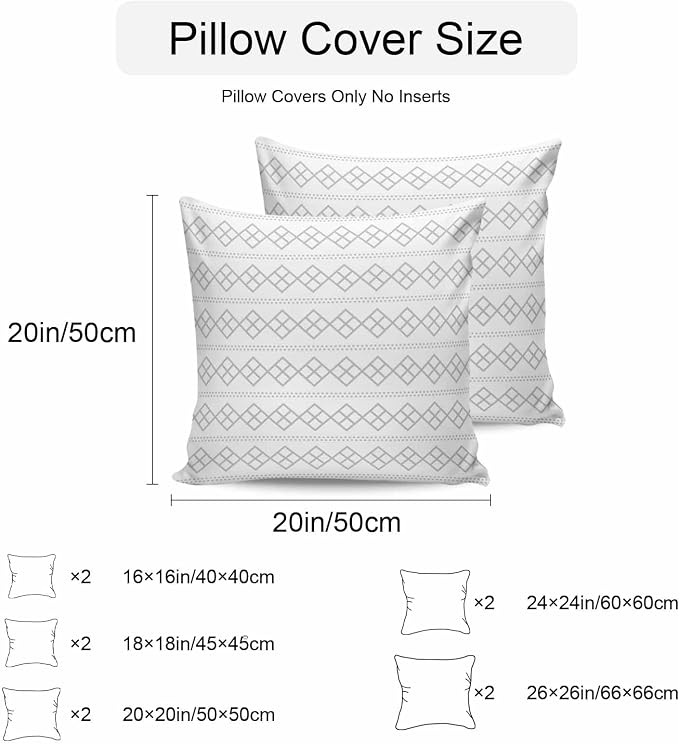 Grey Boho Outdoor Pillow Covers 18x18 Inch Throw Pillow Covers Set of 2 Waterproof Decorative Pillow Cases Vintage Ethnic Tribe Abstract Art Cushion Covers for Patio Furniture Garden Couch Sofa