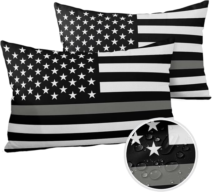Outdoor Waterproof Pillow Covers Set of 2, Thin Gray Line Law Enforcement Correctional Corrections Guards Officers Patio Throw Pillow Covers, Decorative Cushion Case for Sofa Furniture, 20x12 Inch