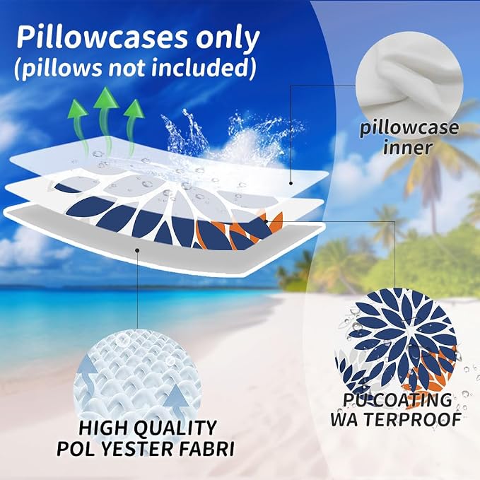 DFXSZ Outdoor Waterproof Pillow Covers 20x20 Set of 2 Blue Orange Flower | Spring Summer Waterproof Flower Throw Pillowcases（No Inserts）Outdoor Decor for Fall Patio Funiture Garden Polyester Covers