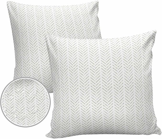 Sage Green Striped Outdoor Pillow Covers Waterproof,All Weather Cushion Case Set of 2 Decorative Pillowcases for Sofa Couch Bed Decor Patio Furniture 16"x16" White Geometric Minimalist Boho Striped