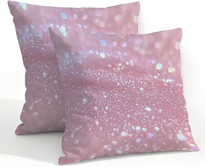22x22 Inch Outdoor Pillow Covers Set of 2 Waterproof Throw Pillow Covers Decorative Couch Cushion Covers Pink Glitter Pattern Square Pillowcases Protectors for Patio Garden Sofa
