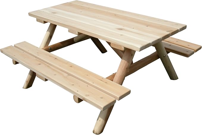 Furniture Barn USA White Cedar Log 5' Picnic Table with Attached Benches