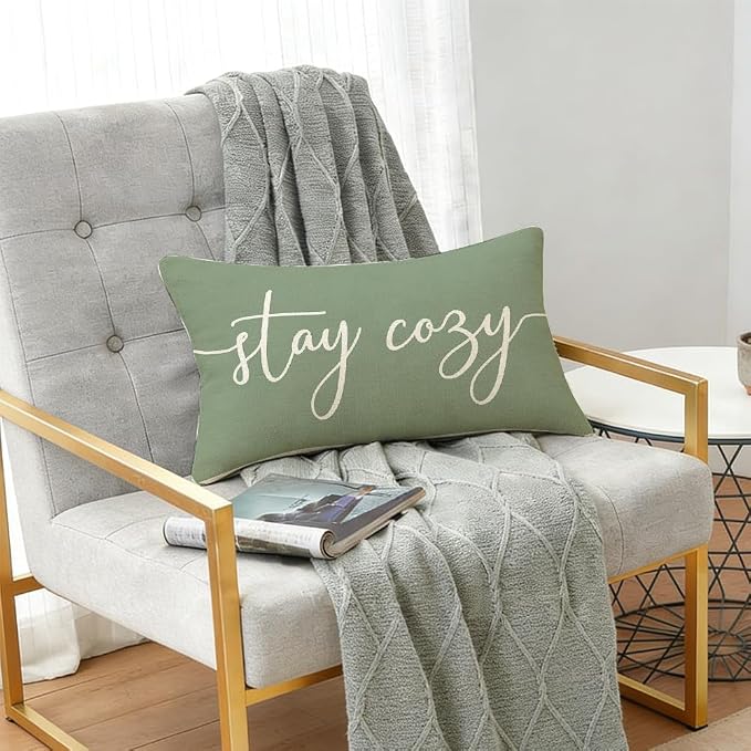 RABUSOFA Green Outdoor Pillow Covers 12x20 Waterproof Stay Cozy Decoration | Outdoor Patio Decoration, Waterproof & Durable Fabric, Machine Washable, Invisible Zipper, Not Insert