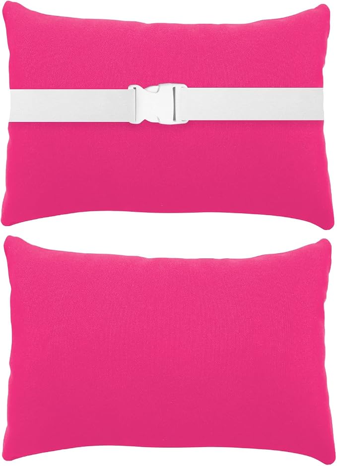Chaise Lounge Head Resting Pillows, Waterproof Outdoor Pillows | 2 Pack Head Support Pillow with Adjustable Elastic Stripe for Garden Furniture Decorative, Red