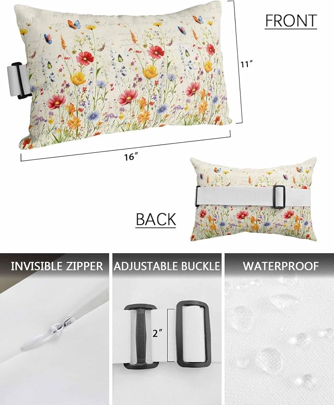 Outdoor Lumbar Cushions with Inserts, Vintage Colored Flower Plant Garden Waterproof Fluffy Fade Body Pillows, Patio Furniture Pillow for Home Balcony Garden Decor 11x16IN
