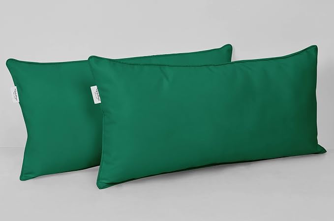 Indoor/Outdoor Polyester Fabric Lumbar Pillow Cover, All-Weather Waterproof Rectangular Cushion Case for Patio Furniture, 12 x 18 Set of 2 -Teal Green