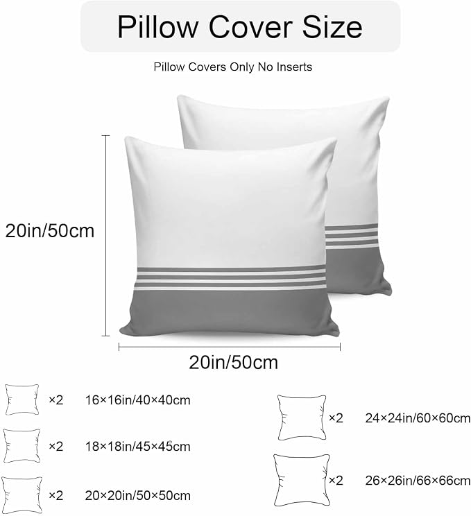 Throw Pillow Covers 16x16 Inch Set of 2, Grey White Striped Waterproof Outdoor Cushion Covers, Modern Abstract Art Aesthetics Decorative Pillowcases for Couch, Sofa, Bed, Garden, Patio