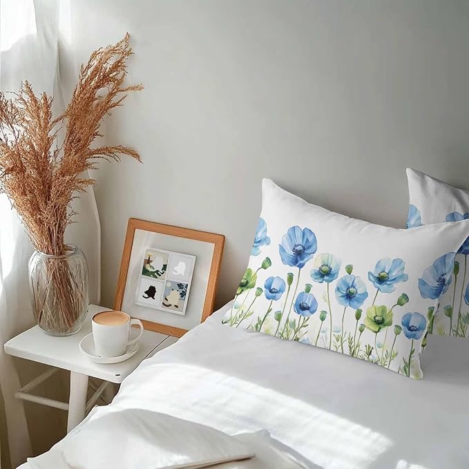 Flower Outdoor Pillow Covers Set of 2,Decorative Watercolor Poppy Floral Waterproof Throw Pillow Case, Garden Botanical Art Linen Soft Cozy Cushion Pillowcases