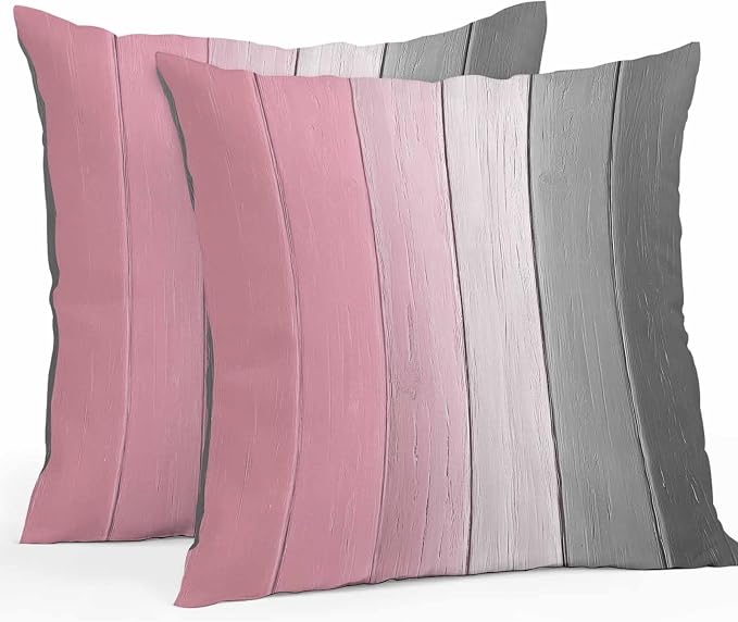 Throw Pillow Covers 26x26 Inch Set of 2, Pink Gray Ombre Waterproof Outdoor Cushion Covers, Vintage Country Wooden Decorative Pillowcases for Couch, Sofa, Bed, Garden, Patio