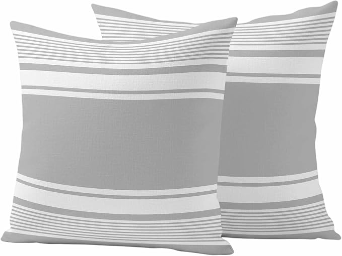 Vandarllin Outdoor Throw Pillows Covers 20x20 inch Set of 2 Waterproof Grey Stripes Decorative Zippered Cushion Covers for Patio Furniture, Striped Lines Lumbar Pillowcases