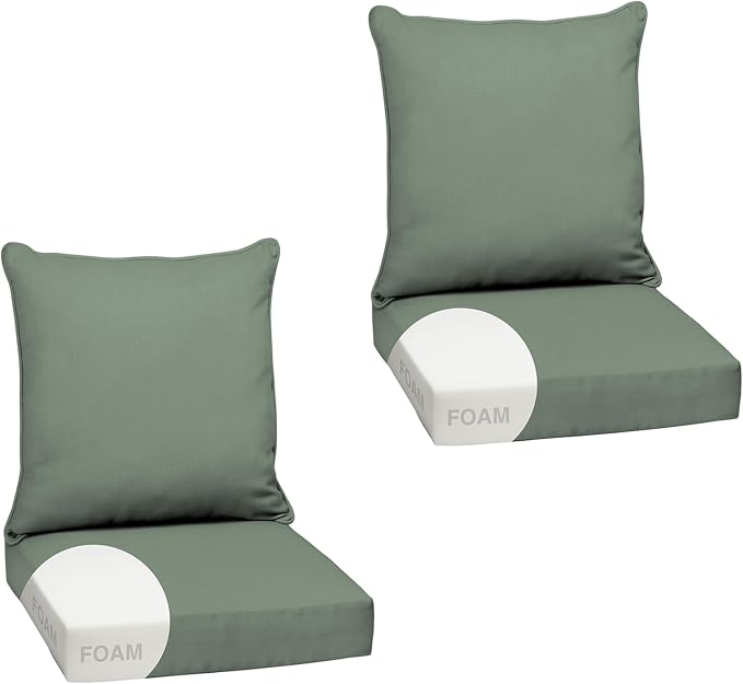 Arden Outdoor Deep Seat Cushion Set, Foam, 24x24, Sage Green Texture | 2-Pack, earthFIBER, Sofa, Couch, Conversation Set, Premium High-Density Foam, Never Flattens, Mold and Mildew Resistant