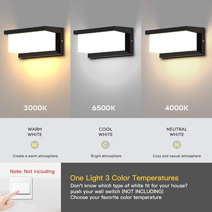 Outdoor Lights Wall Mounted,Modern LED Sconce Outside Wall Lamp, 3 Colors 24 Watts Outdoor Lights for House Corridor Porch Garage Cafe Villas Hotel Lighting