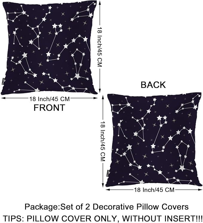Swono Stars Constellations Pillowcase Cushion Cover, Cosmos Galaxy Space Stars Decorative Throw Pillows Covers Outdoor Pillow Case for Home Office Dorm Sofa Picnic Car 18" X 18", 2 Pack