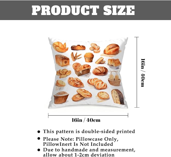 16x16 Inch Outdoor Pillow Covers Set of 2 Waterproof Throw Pillow Covers Decorative Couch Cushion Covers Bread Food Pattern Square Pillowcases Protectors for Patio Garden Sofa