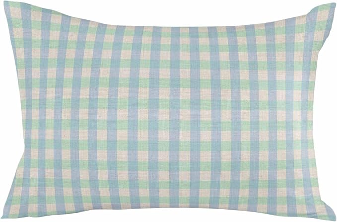 Outdoor Waterproof Throw Pillow Covers Set of 2 Buffalo Plaid Lumbar Pillowcases 20x12 Inches Blue Linen Classic Checked Patio Decorative Pillows Cushion Case Patio Pillows for Couch Bed Chair Garden