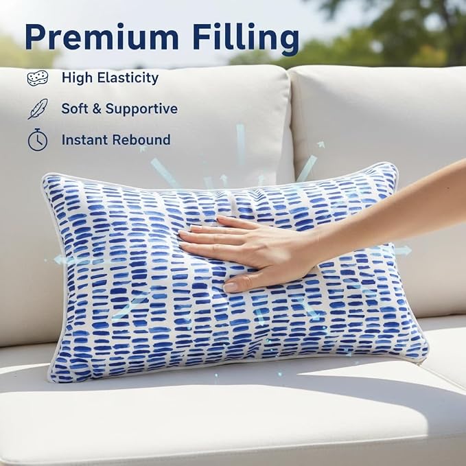 JMGBird Blue Outdoor Throw Pillows Waterproof Outdoor Lumbar Pillow | 12x20 Pillow with inserts Outdoor Pillows Decorative Pillows outdoor patio pillows for couch,Bed, Sofa