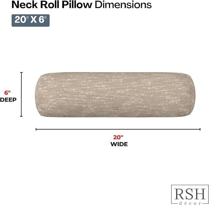 RSH DECOR: Sunbrella Neck Roll Pillows Set of 4 | 20” x 6” | Outdoor Bolster for Patio, Deck, Porch, or Poolside Furniture | Water & Fade-Resistant | Made in USA (Soft Cloud Chenille Burlap)