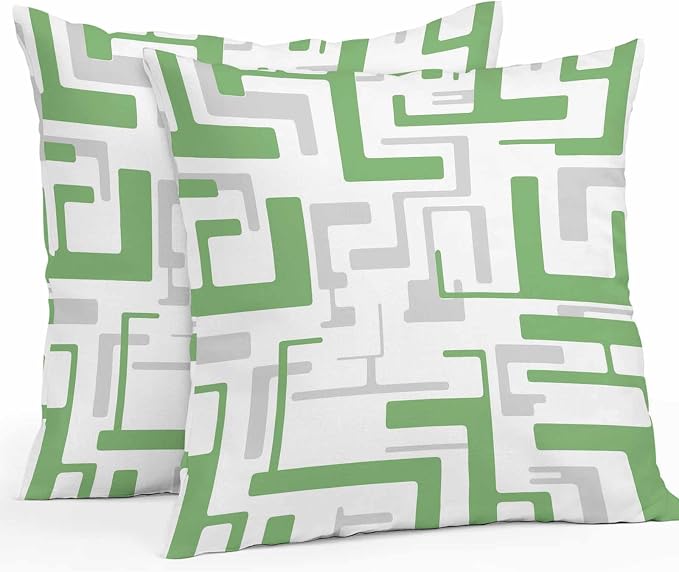 Vandarllin Outdoor Throw Pillows Covers 26x26 inch Set of 2 Waterproof Green Geometric Stripes Decorative Zippered Cushion Covers for Patio Furniture, Modern Abstract Lines Lumbar Pillowcases
