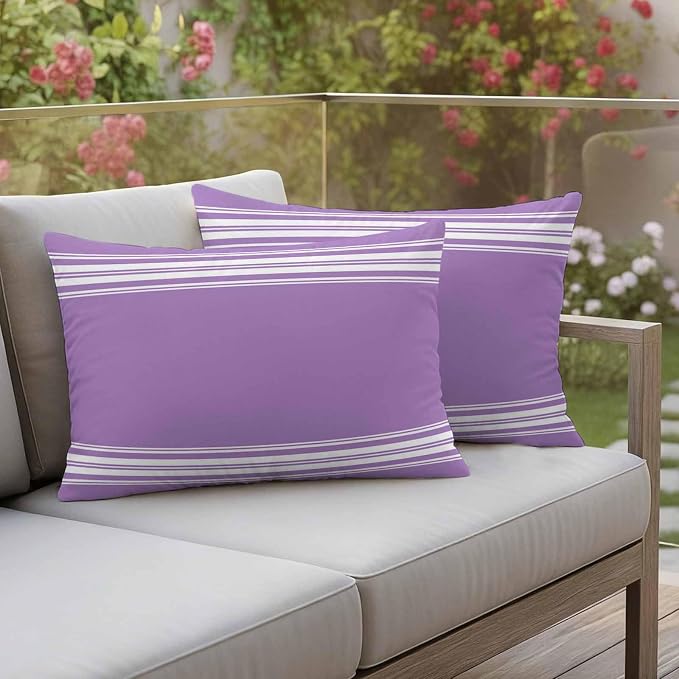Outdoor Pillow Covers 12x20 Set of 2 Purple Stripes Outdoor Pillows Waterproof Throw Pillow Covers French Stripe Farmhouse Style Pillowcases Decorative Case for Patio Cushion