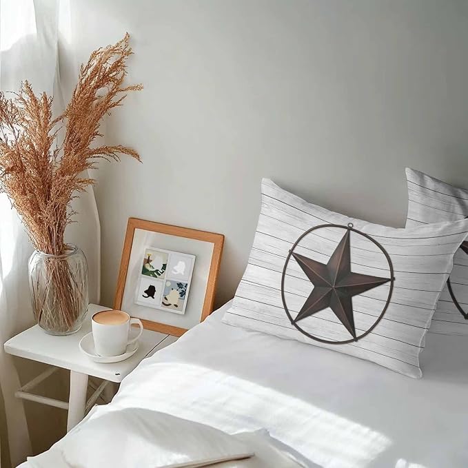 Outdoor Waterproof Pillow Covers for Patio Furniture Western Texas Barn Stars Decorative Throw Pillow Cover Rustic Wooden Pillowcases Set of 2 Cushion Case for Sofa Couch Chair Home Decor 20 x 12 Inch