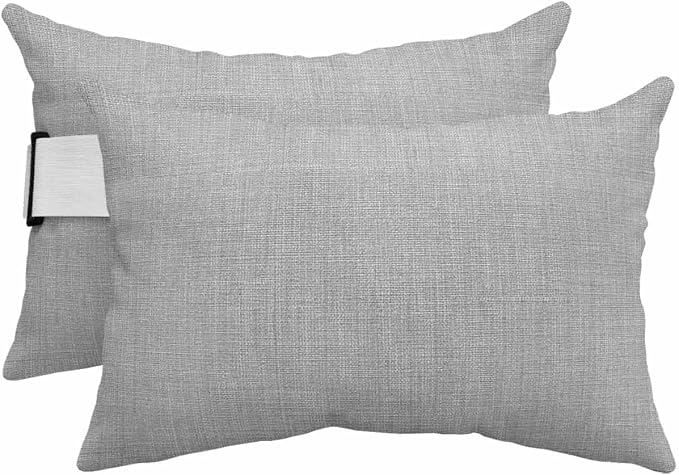 Pack of 2 Outdoor Lumbar Pillow Covers 12x20 Inch, Grey Burlap Texture Waterproof Throw Pillow Covers Set, Farmhouse Vintage Gray Indoor&Outdoor Decorative Cushion Cases for Patio Porch Beach