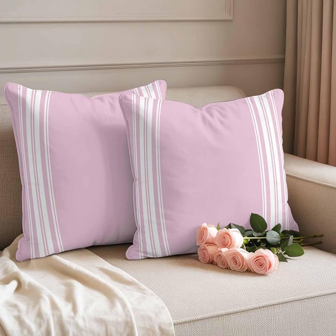 Outdoor Pillow Covers 20x20 Set of 2 Pink Stripes Outdoor Pillows Waterproof Throw Pillow Covers French Stripe Farmhouse Style Pillowcases Decorative Case for Patio Cushion