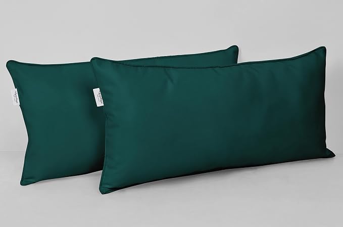 Indoor/Outdoor Polyester Fabric Lumbar Pillow Cover, All-Weather Waterproof Rectangular Cushion Case for Patio Furniture, 12 x 18 Set of 2 -Teal Blue