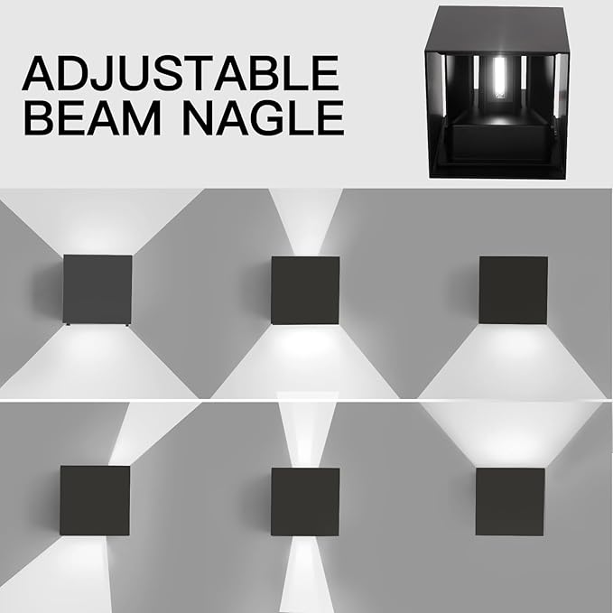 Mille Lucciole 12W 4Pack Outdoor Wall Lights Exterior/Interior,LED Black Outdoor Wall Sconces Light Fixtures Modern,IP65 Waterproof Square Aluminum Wall Lamps, Up and Down Lights 6500K Cold Lights