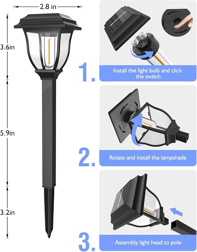 Solar Pathway Lights 2 Pack Mini Outdoor 3000K Bright Auto On/Off Solar Garden Lights Long Lasting Solar Powered Landscape Light for Path Yard Walkway Lawn Driveway Decor Lighting - Cool White